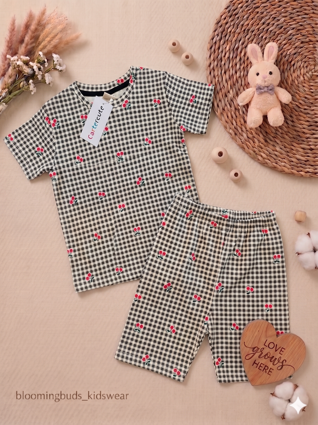Black Cherry Gingham Unisex Co-ord Shorts Set