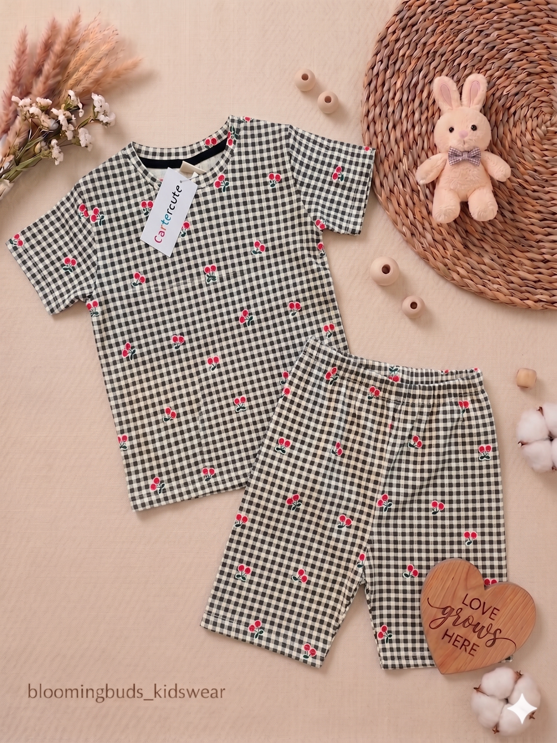 Black Cherry Gingham Unisex Co-ord Shorts Set