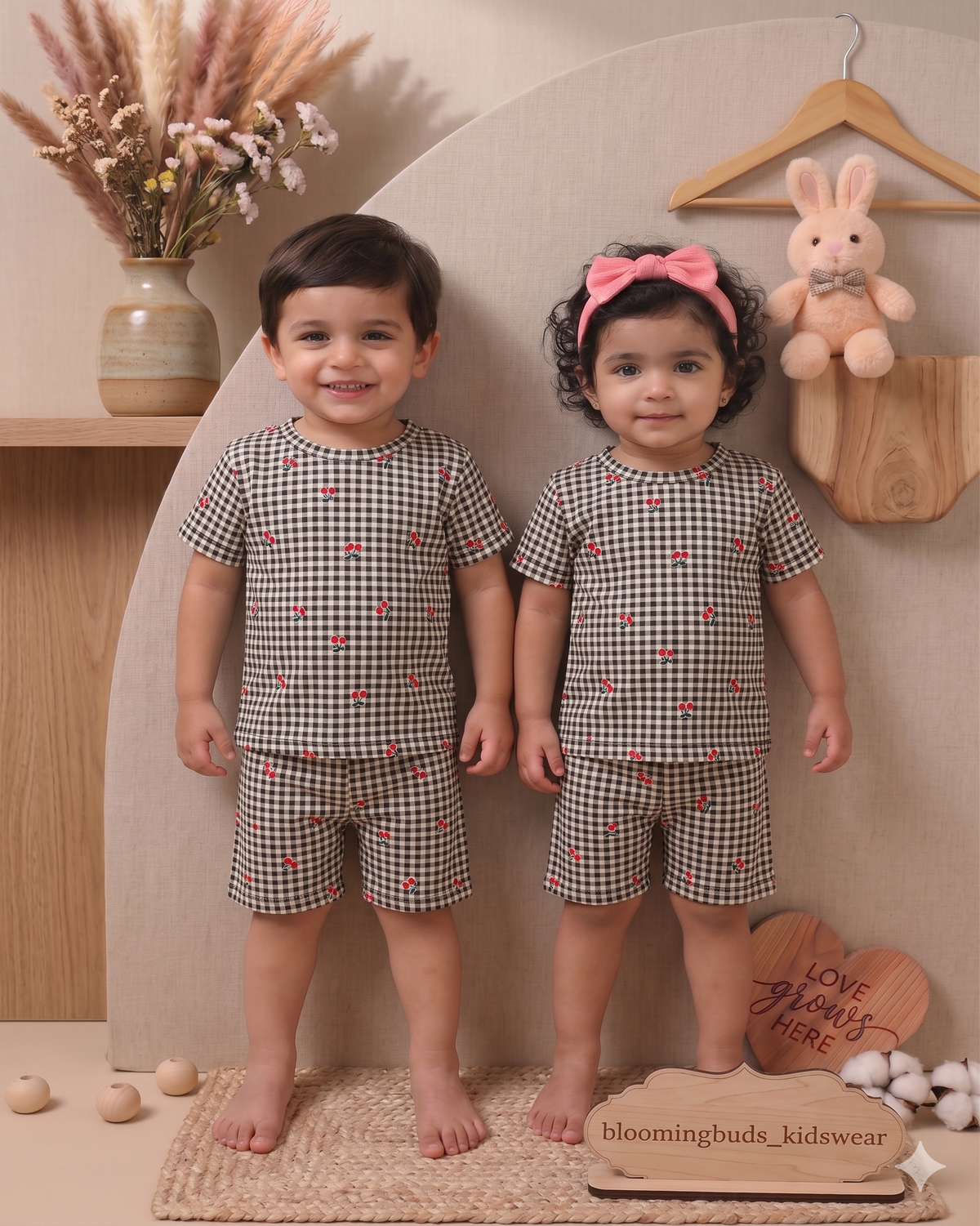 Black Cherry Gingham Unisex Co-ord Shorts Set