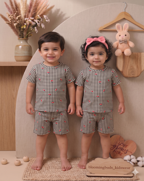 Black Cherry Gingham Unisex Co-ord Shorts Set