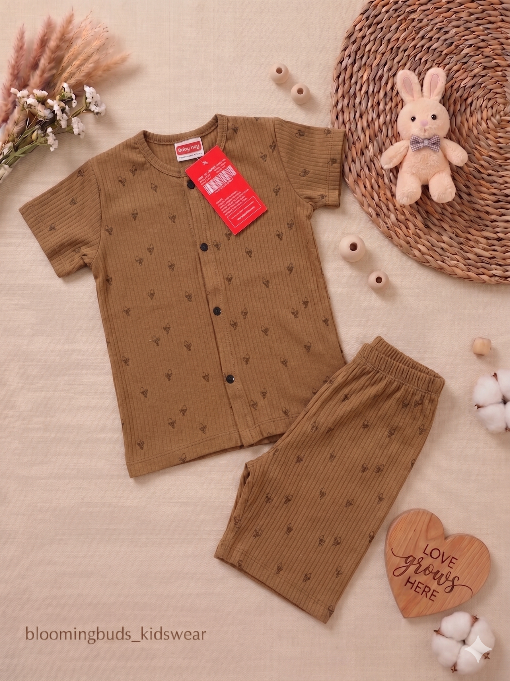 Brown Tiny Hearts Unisex Co-ord Shorts Set