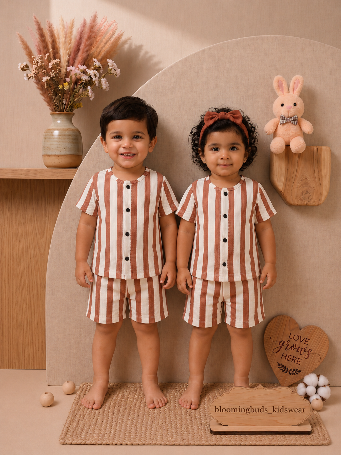 Cinnamon Stripes Unisex Co-ord Shorts Set