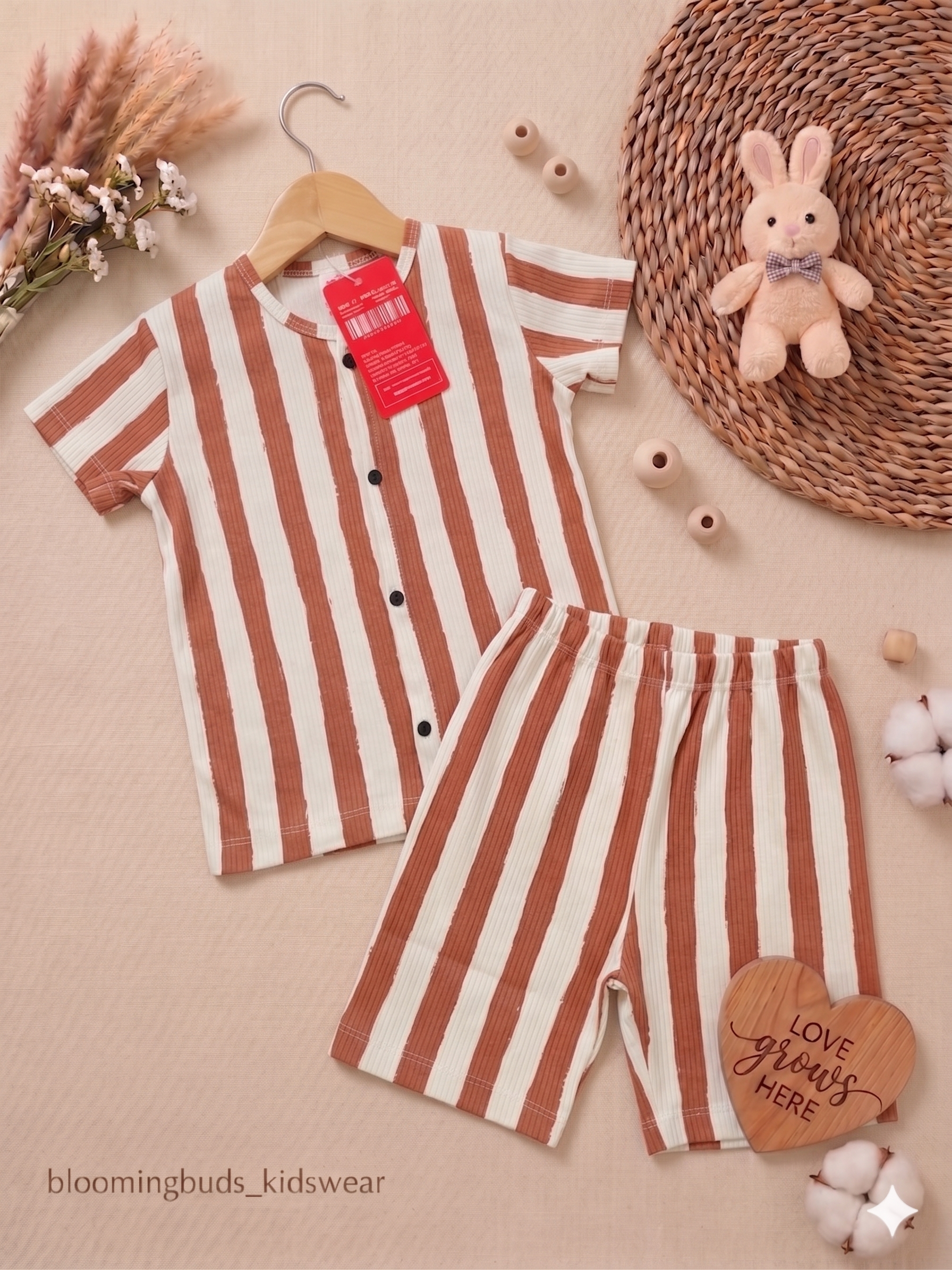 Cinnamon Stripes Unisex Co-ord Shorts Set