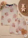 Creamy Brown Bear Print Unisex Sleeveless Co-ord Shorts Set