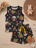 Black Paw Patrol Halloween Print Unisex Sleeveless Cord Set with Adjustable Rope
