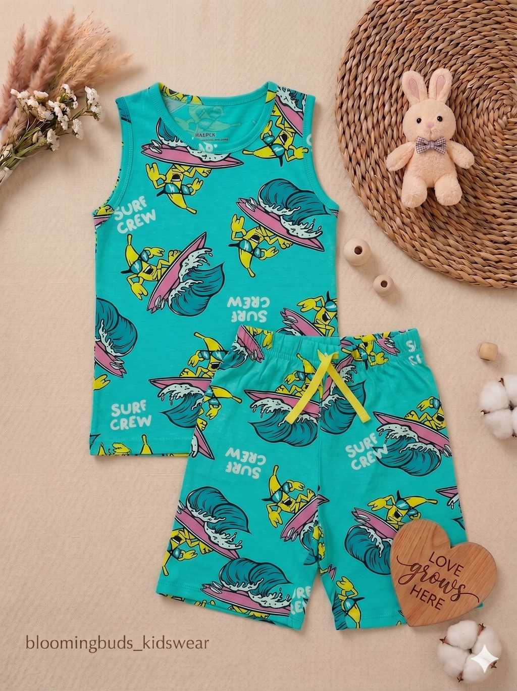Kids Sleeveless Co-ord Shorts Set – Surf Crew Print