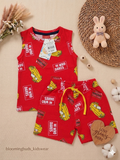 Red Car Print Kids Sleeveless Co-ord Set with Adjustable Rope