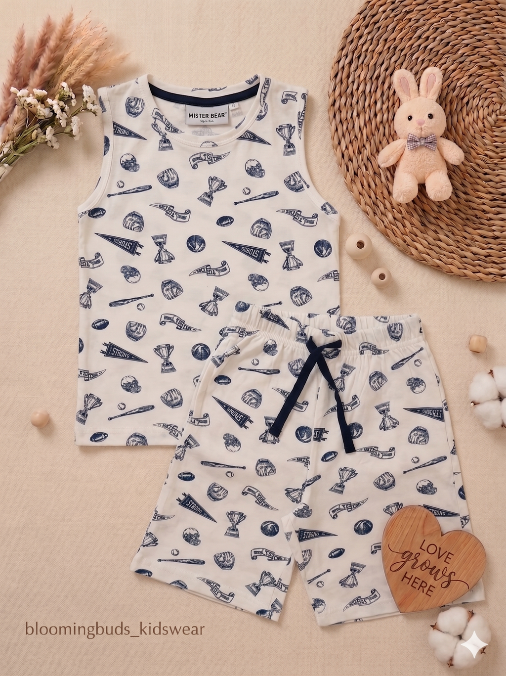 Kids Sleeveless Co-ord Shorts Set – Sports Champion Print