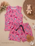 Pink Peppa Pig Floral Kids Sleeveless Co-ord Set with Adjustable Rope