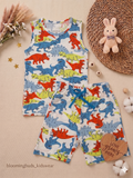 Kids Sleeveless Co-ord Shorts Set – Dino Roar Print