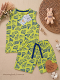 Green Transport World Print Unisex Sleeveless Co-ord Set with Adjustable Rope