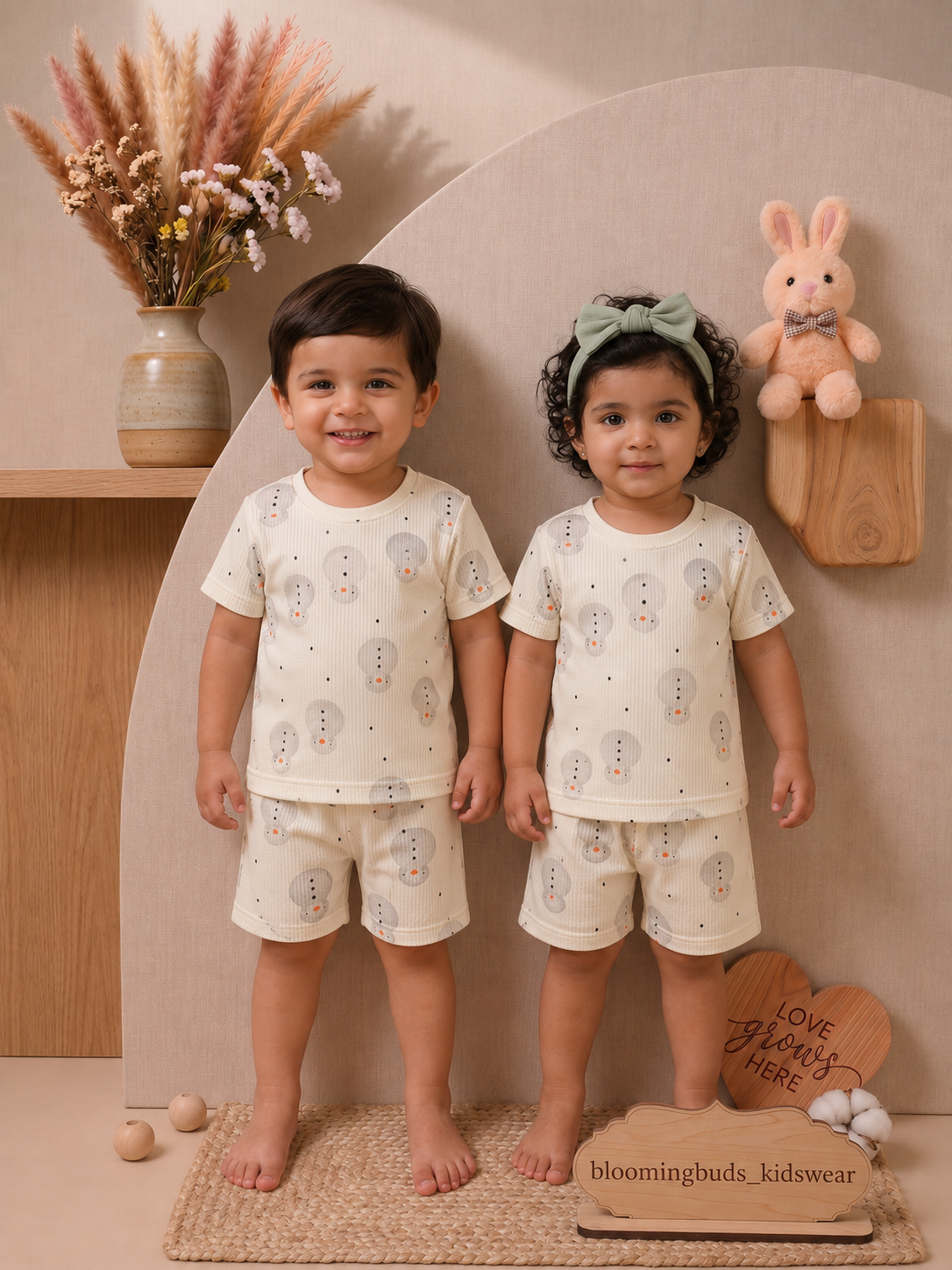 Grey Chick Print Unisex Co-ord Shorts Set