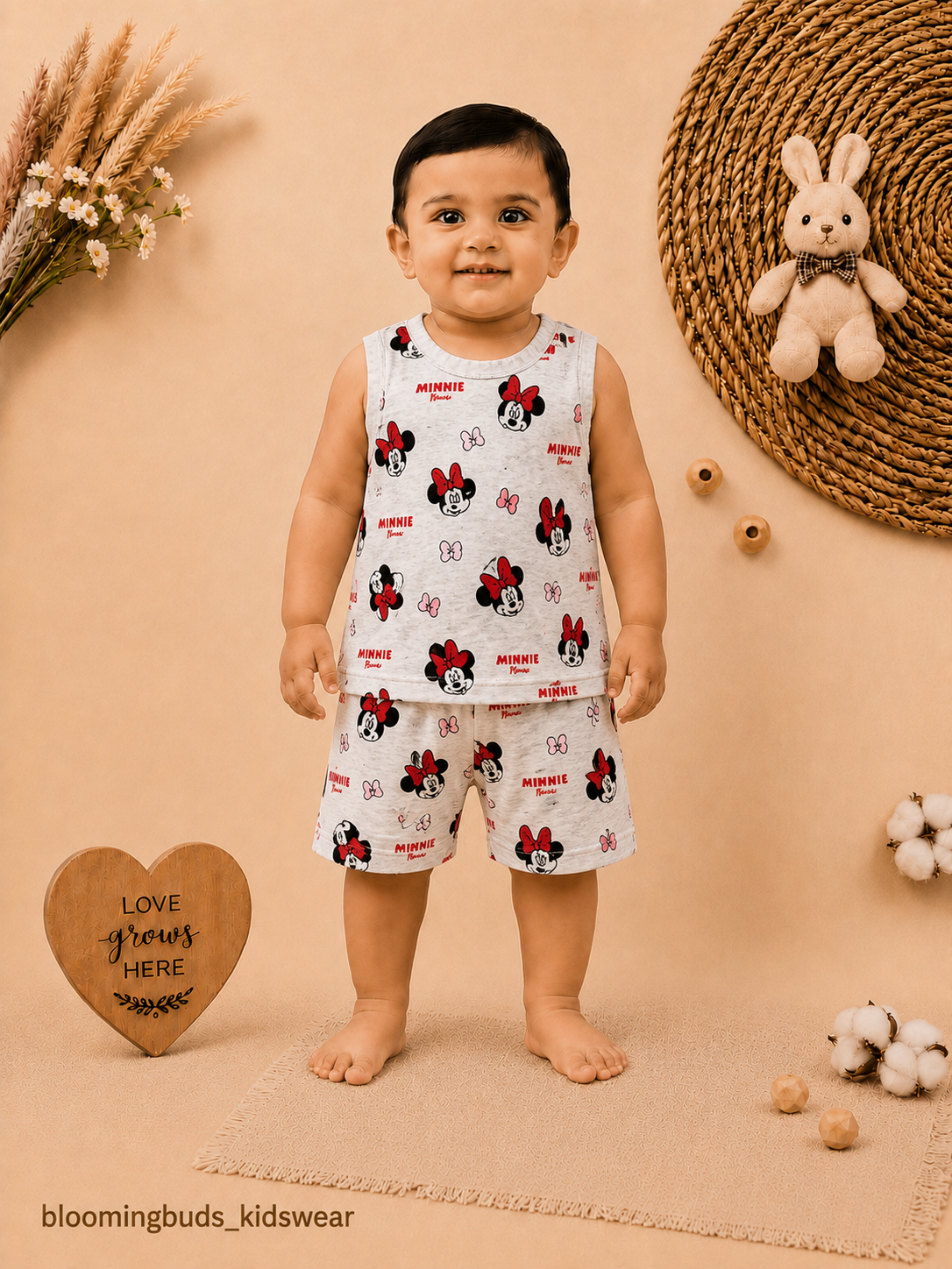 Minnie Mouse Print Sleeveless Shorts Set