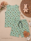 Mint Green Sports Print Kids Sleeveless Co-ord Shorts Set