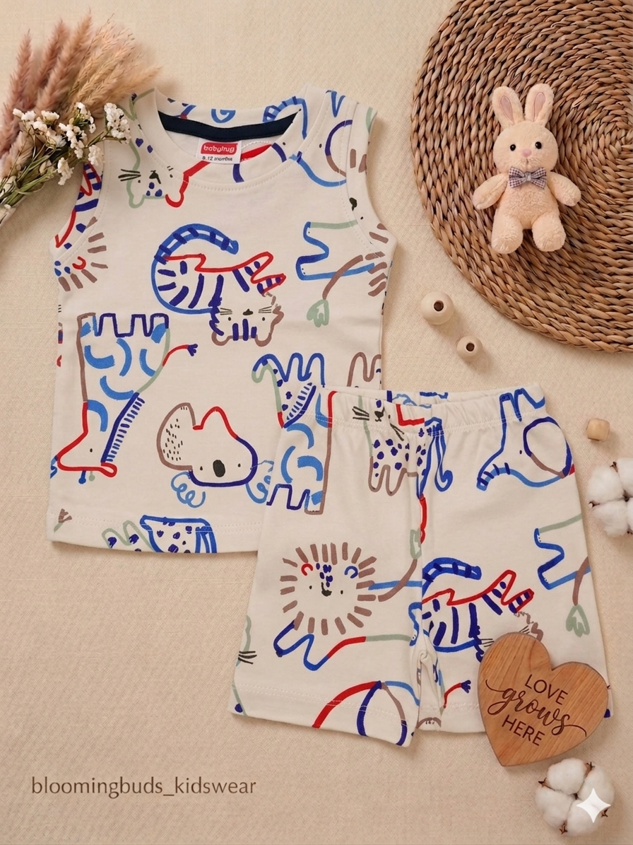 Multi Doodle Print Unisex Sleeveless Co-ord Shorts Set