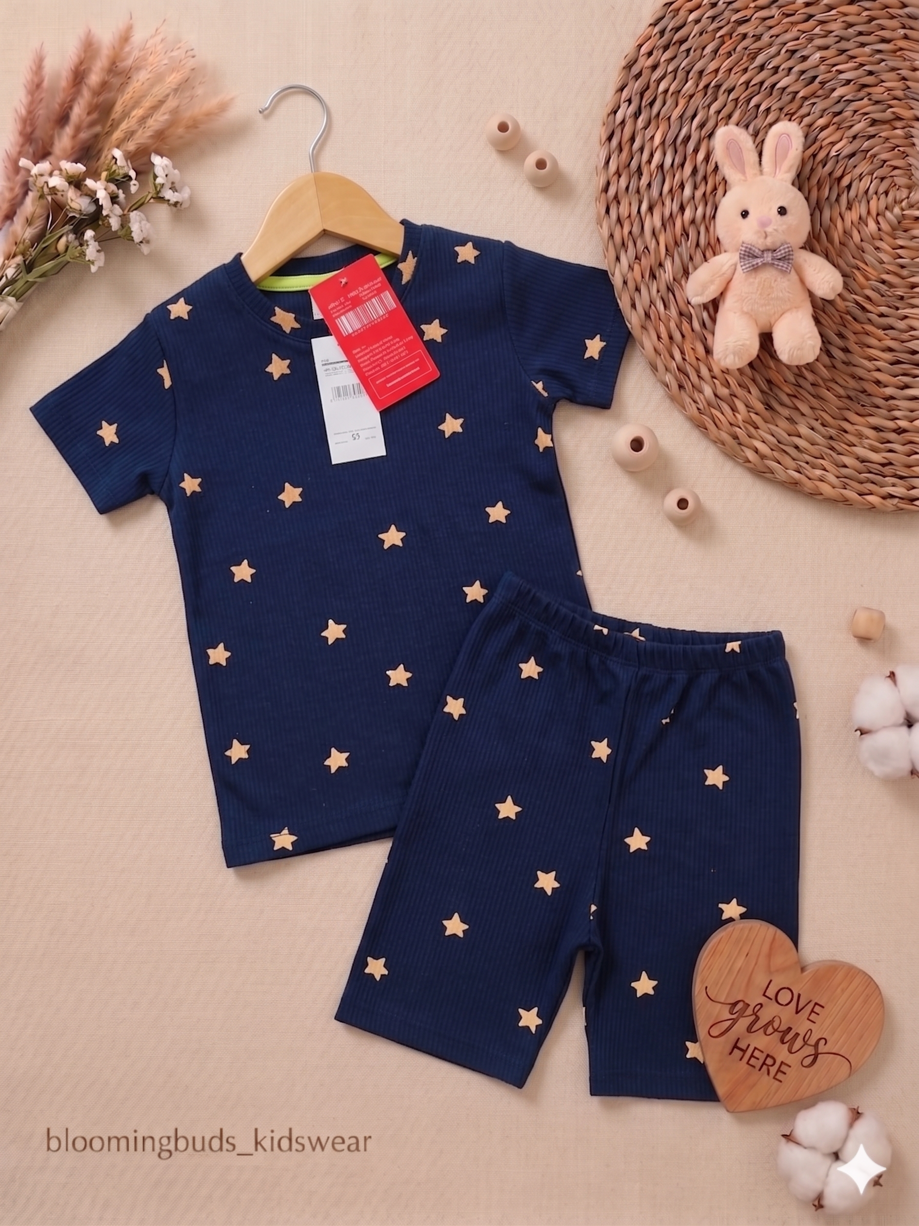Navy Blue Star Print Unisex Co-ord Shorts Set