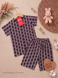 Navy Blue Starry Geo Print Unisex Co-ord Shorts Set
