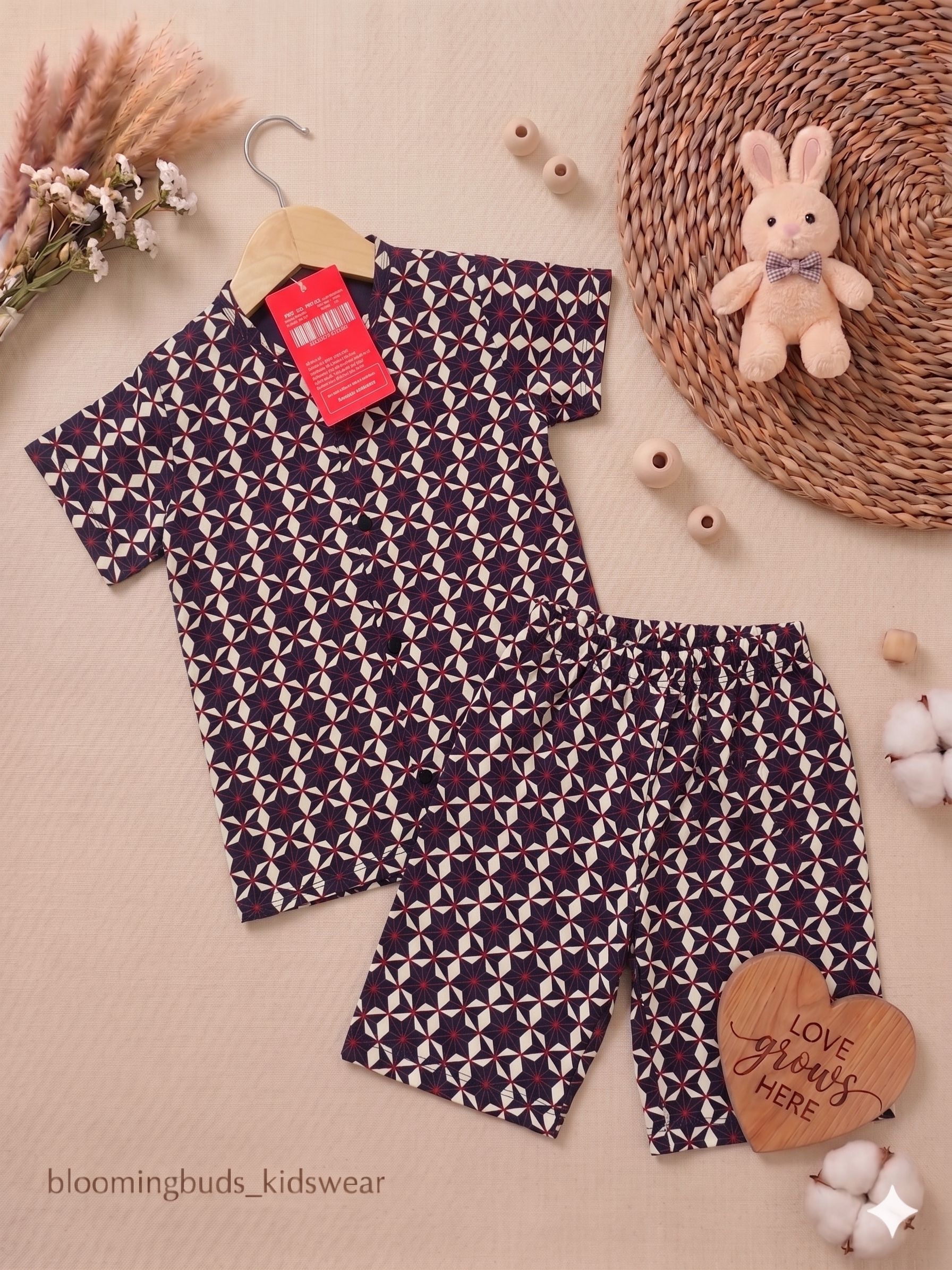 Navy Blue Starry Geo Print Unisex Co-ord Shorts Set