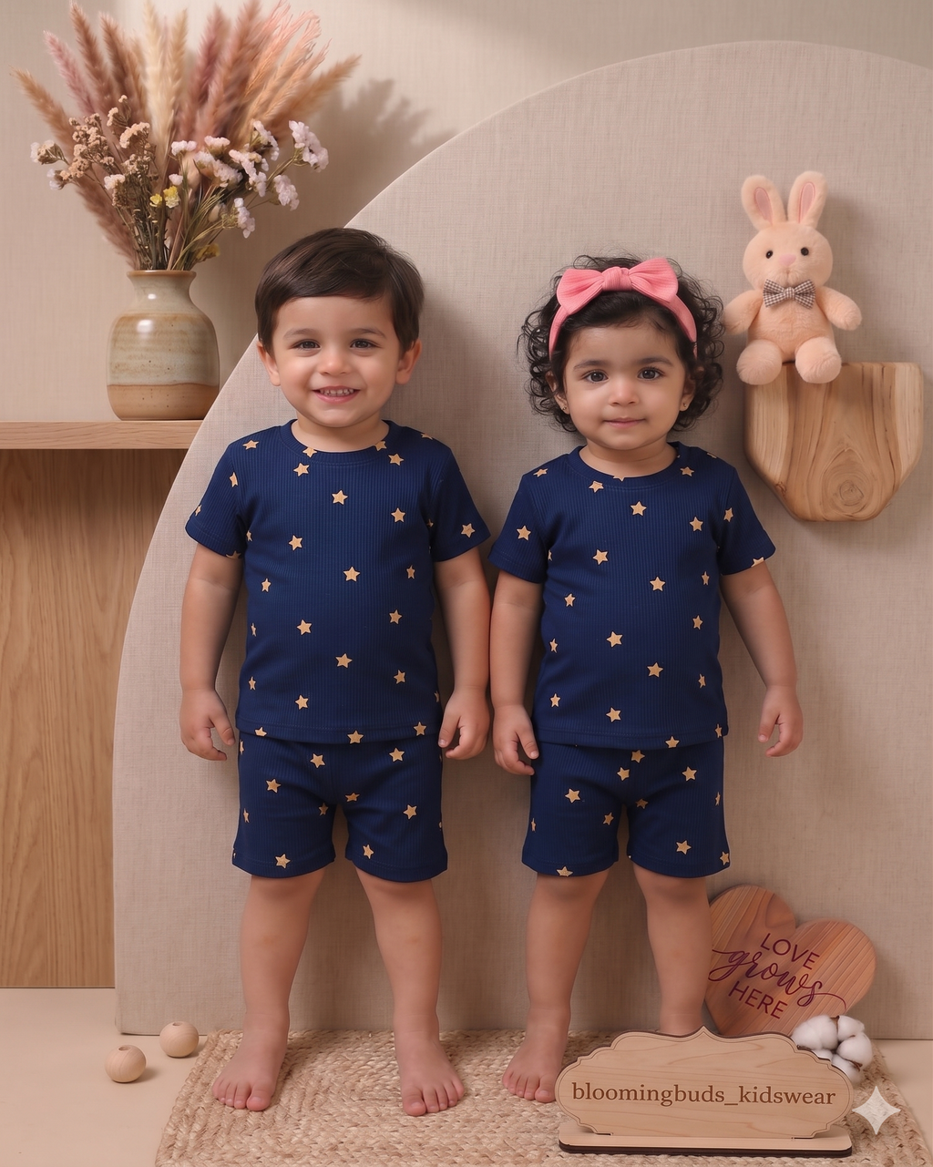 Navy Blue Star Print Unisex Co-ord Shorts Set