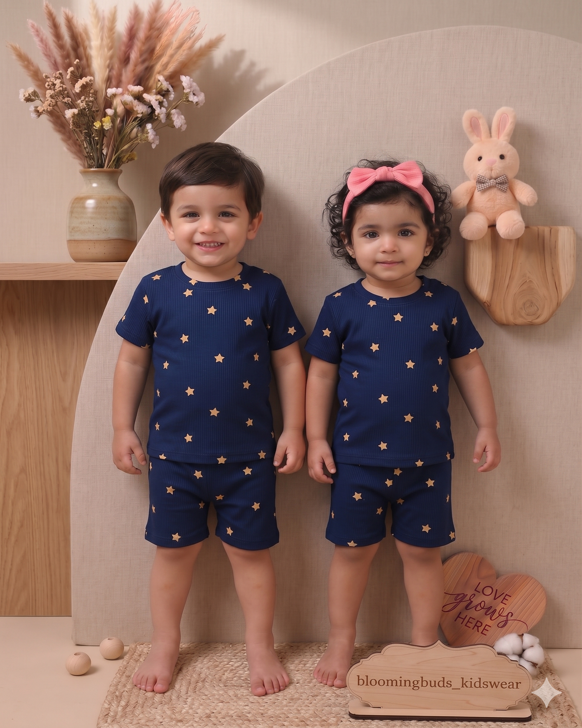 Navy Blue Star Print Unisex Co-ord Shorts Set