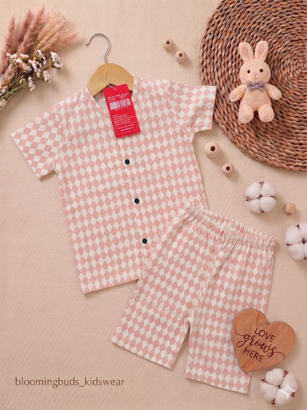 Pastel Peachy Checks Unisex Co-ord Shorts Set