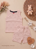 Pastel Pink Rainbow Print Unisex Sleeveless Co-ord Shorts Set