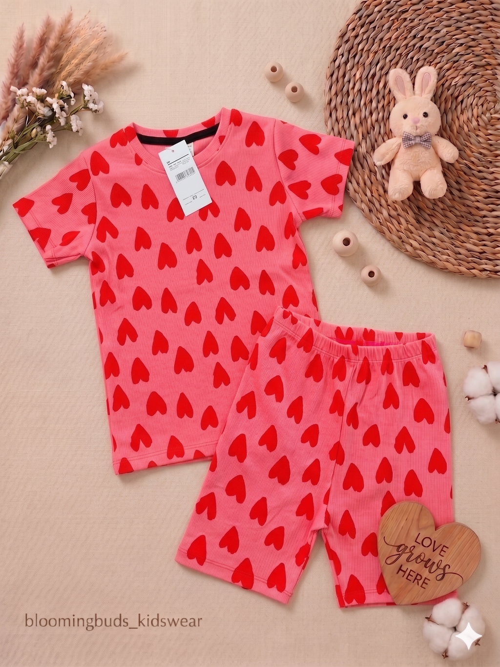Red Hearts Unisex Co-ord Shorts Set