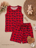 Red Spiderman Print Kids Sleeveless Co-ord Shorts Set