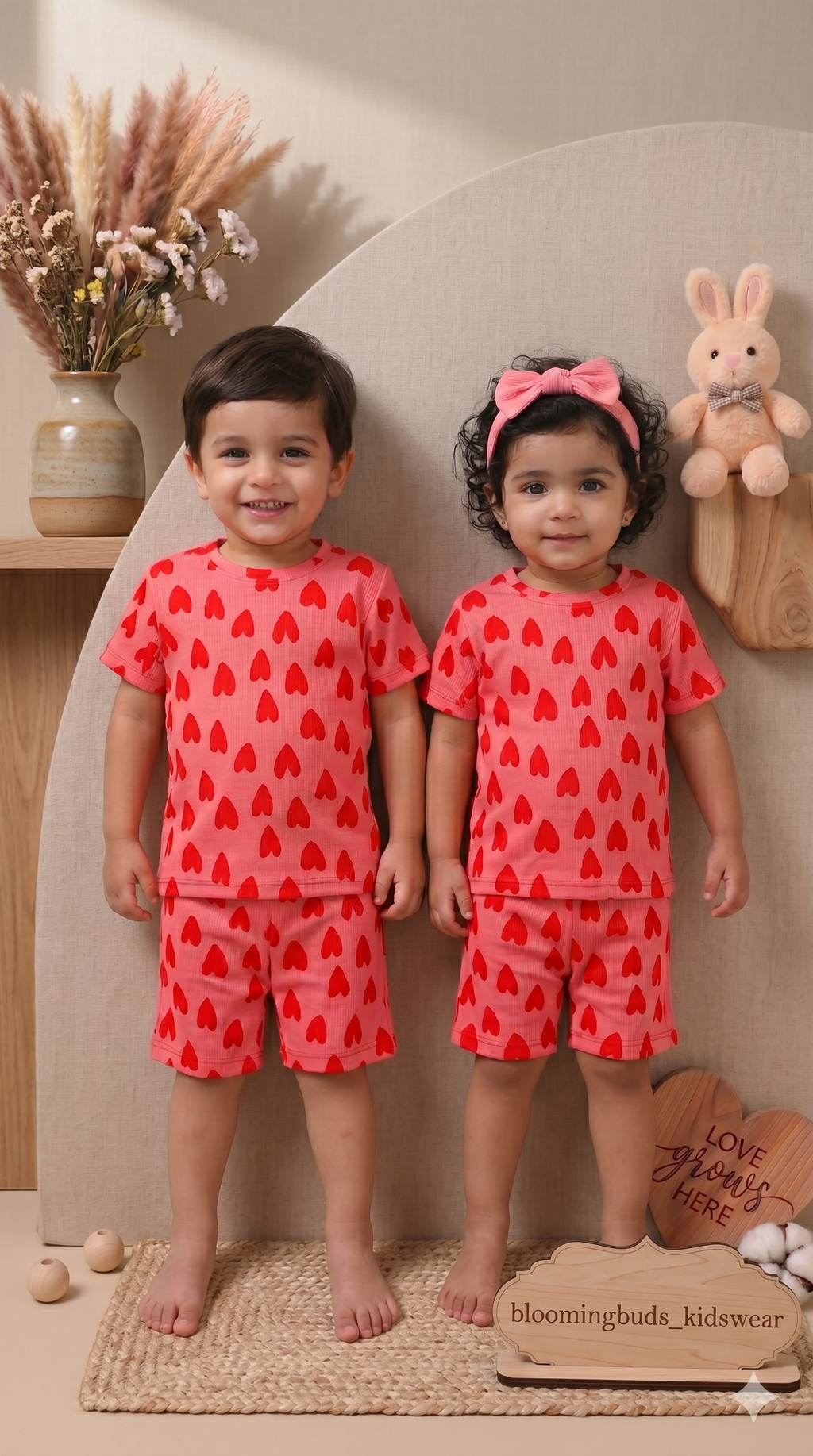 Red Hearts Unisex Co-ord Shorts Set