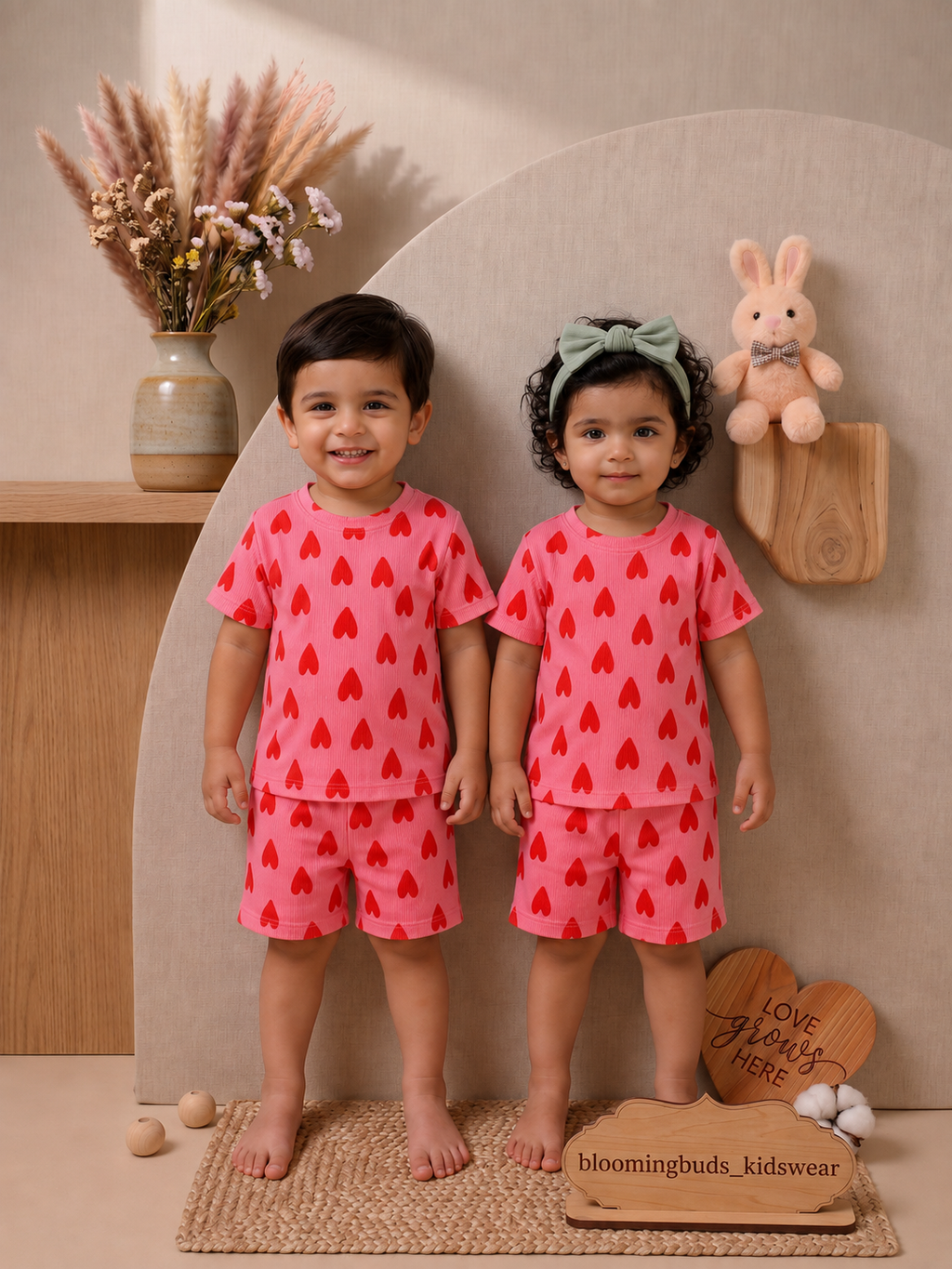 Red Hearts Unisex Co-ord Shorts Set