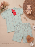 Seafoam Green Bunny Print Unisex Co-ord Shorts Set