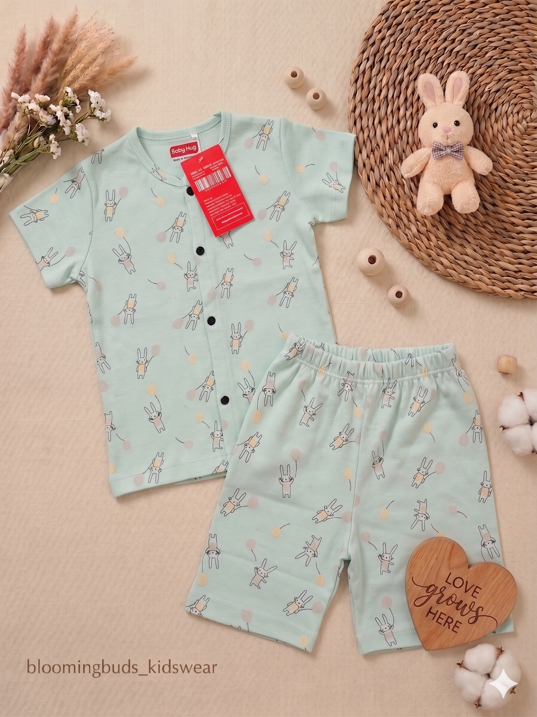 Seafoam Green Bunny Print Unisex Co-ord Shorts Set