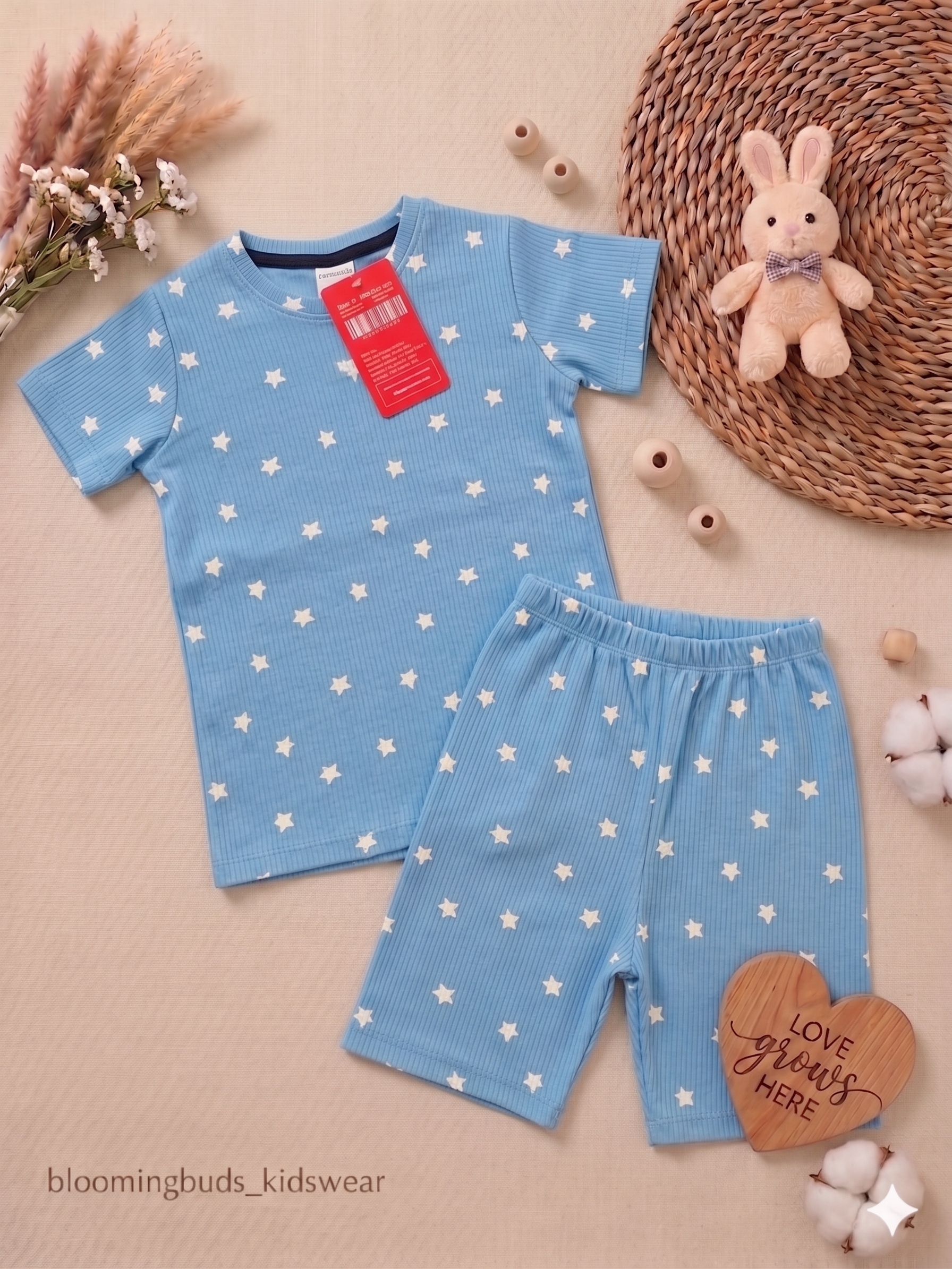 Sky Blue Stars Unisex Co-ord Shorts Set