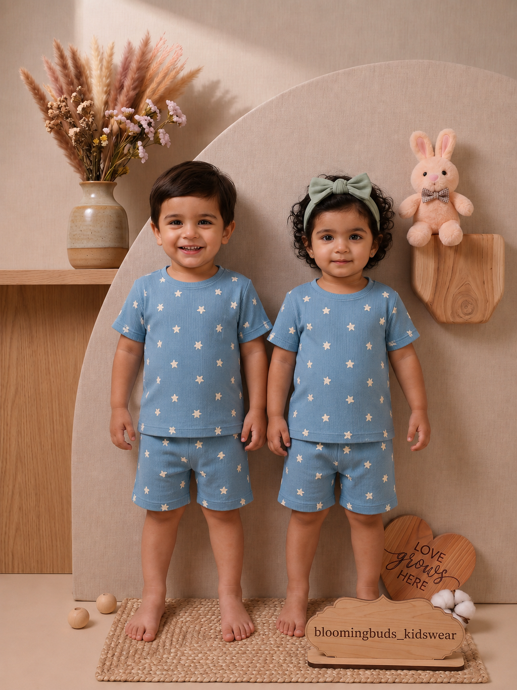 Sky Blue Stars Unisex Co-ord Shorts Set
