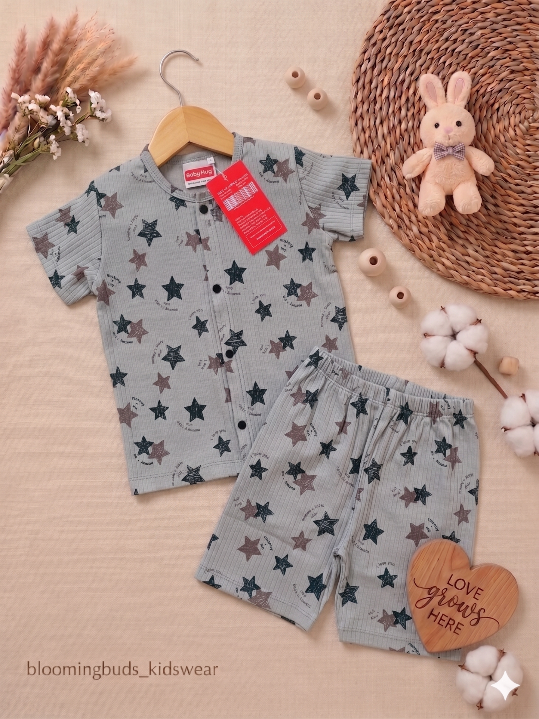 Starry Grey Star Print Unisex Co-ord Shorts Set