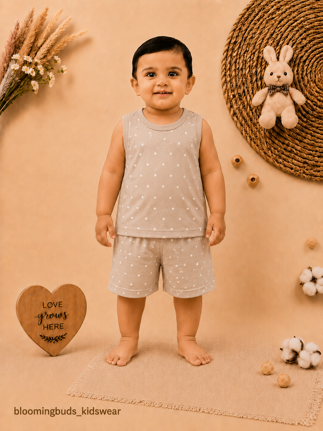 Unisex All-Over Star Print Sleeveless Shorts Set