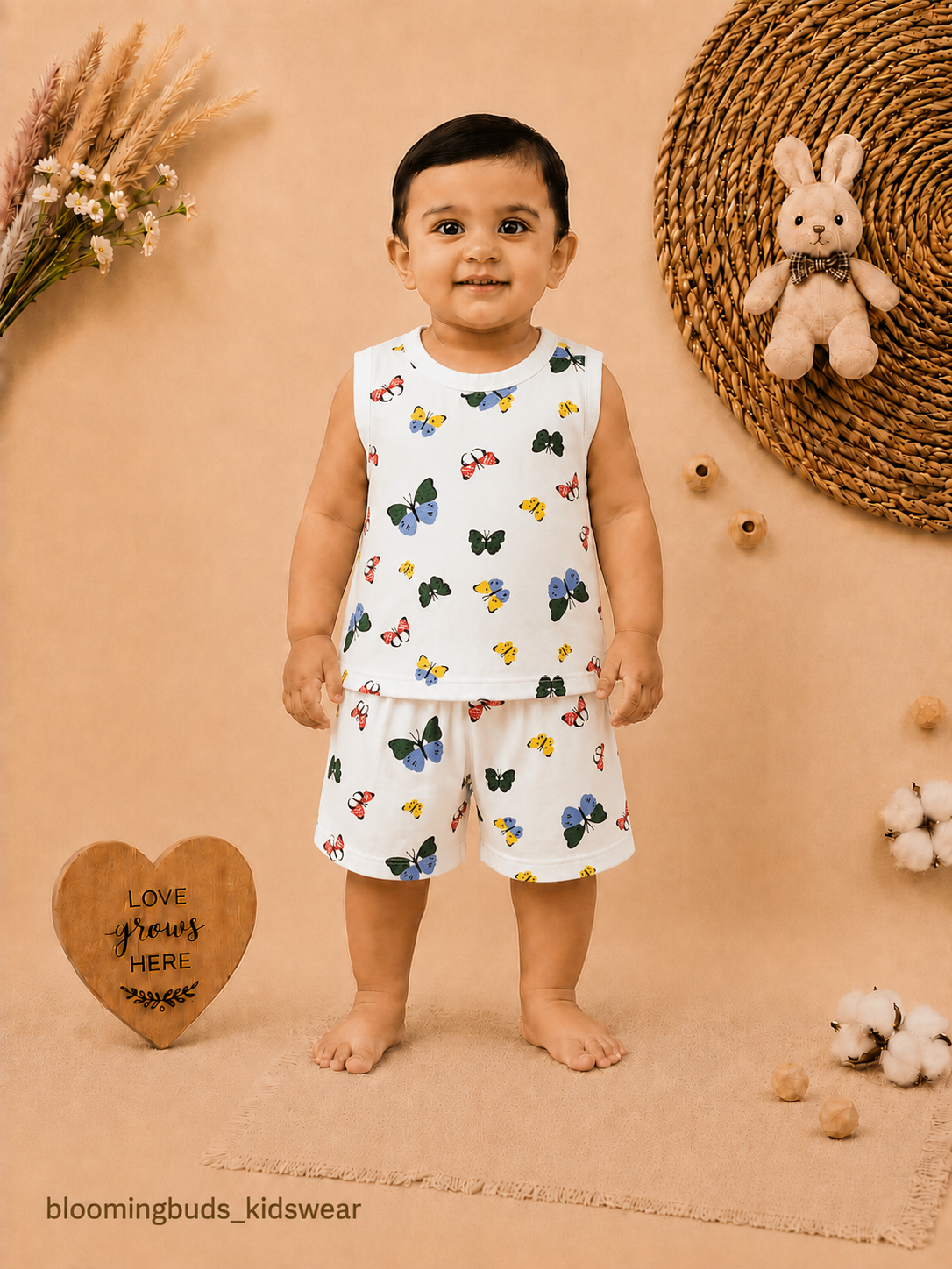Unisex Butterfly Print Sleeveless Shorts Set