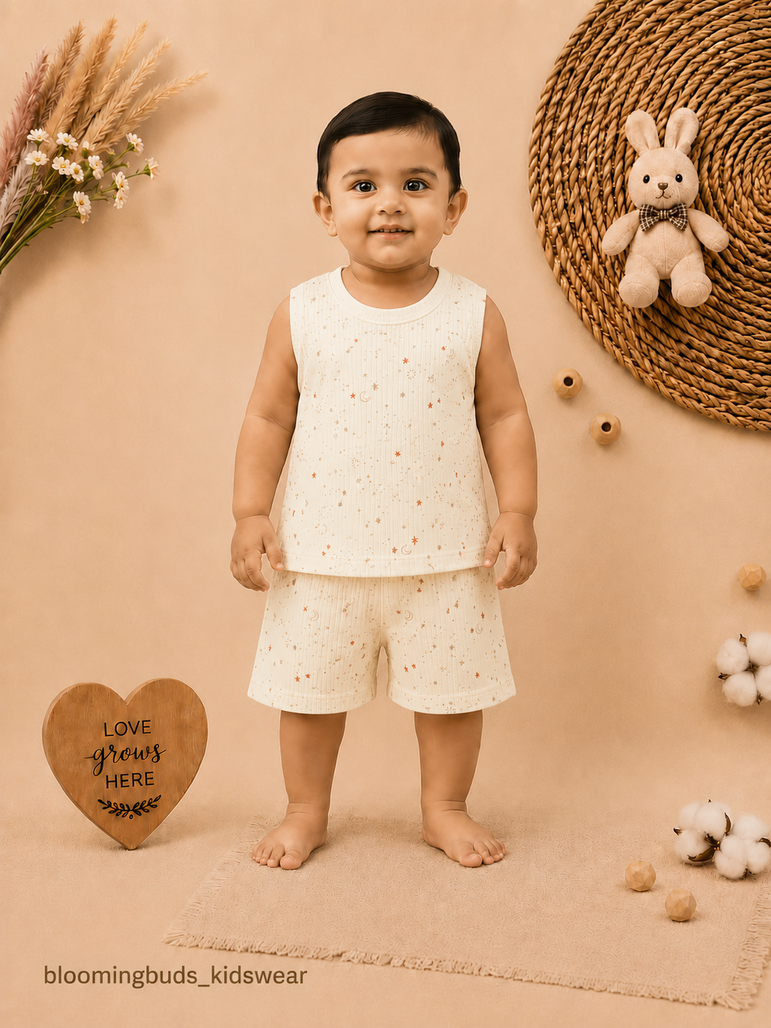 Unisex Celestial Star & Moon Print Sleeveless Shorts Set