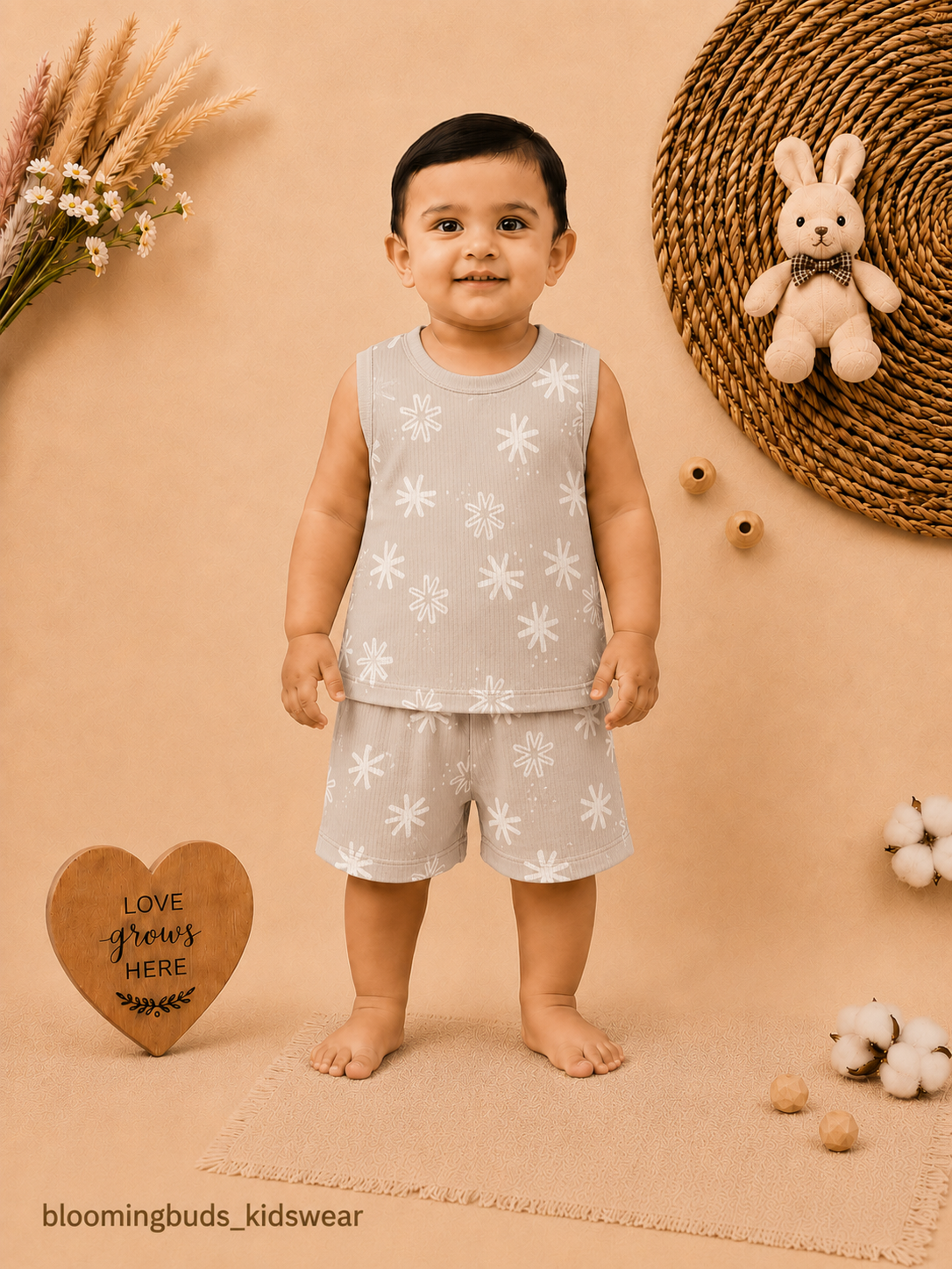 Unisex Daisy Print Sleeveless Shorts Set