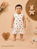Unisex Doodle Icons Print Sleeveless Shorts Set