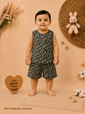 Unisex Floral Print Sleeveless Shorts Set