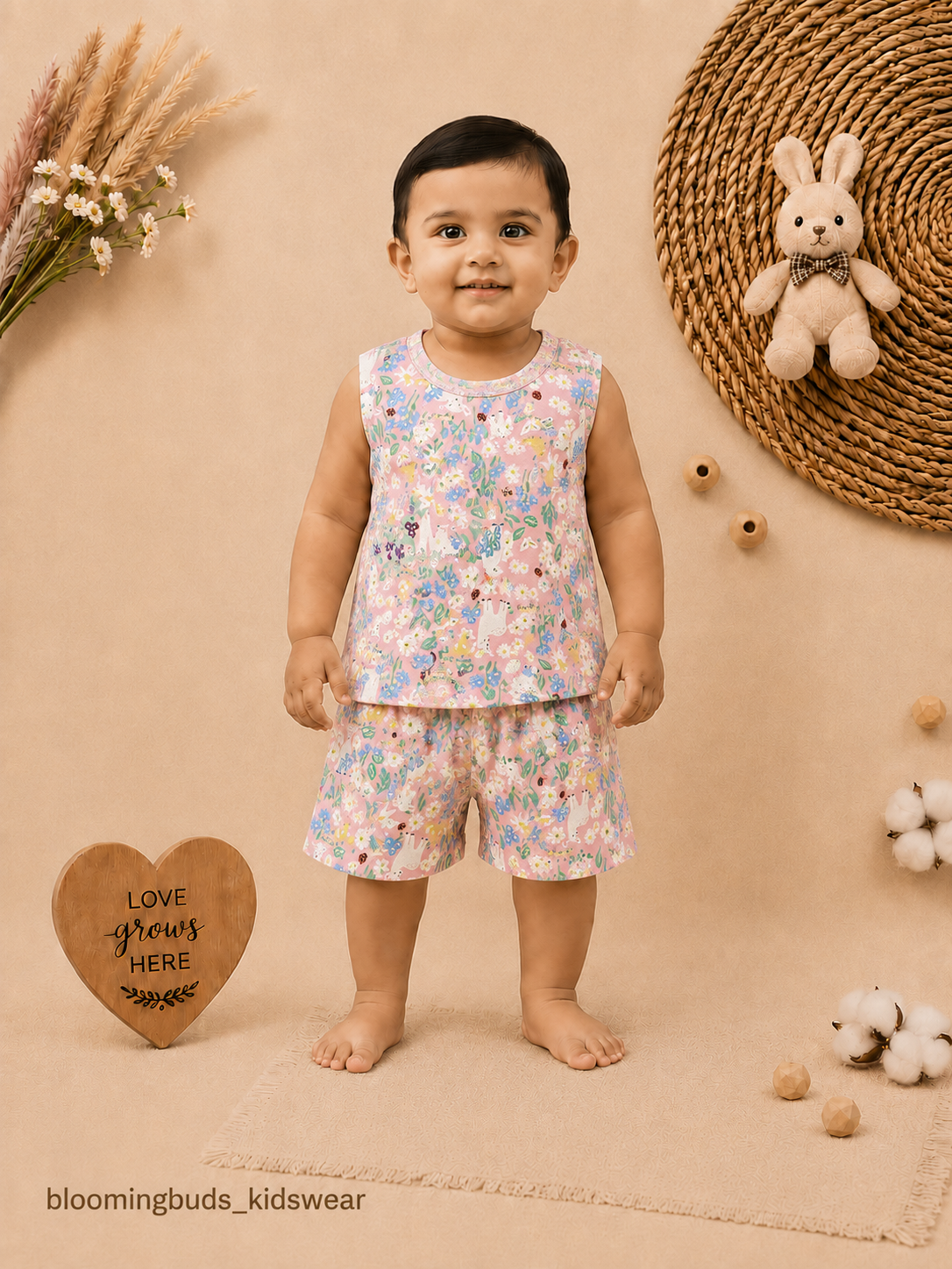 Unisex Garden Floral Print Sleeveless Shorts Set