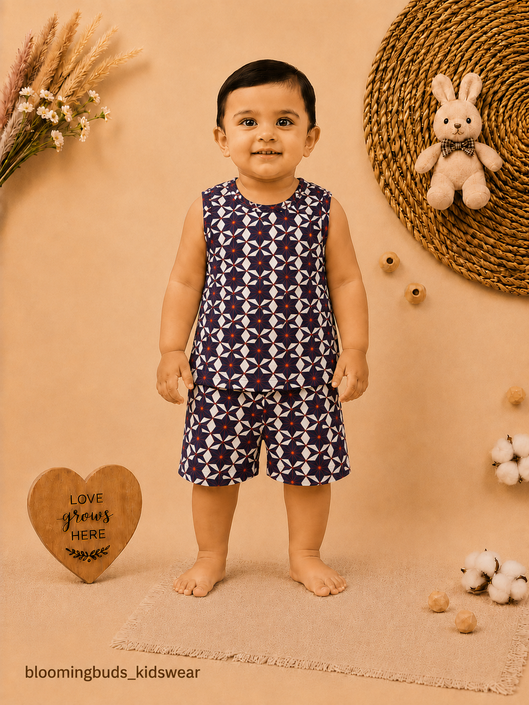 Unisex Geometric Star Print Sleeveless Shorts Set
