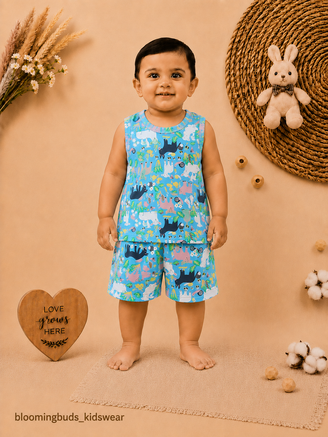 Unisex Jungle Animals Print Sleeveless Shorts Set