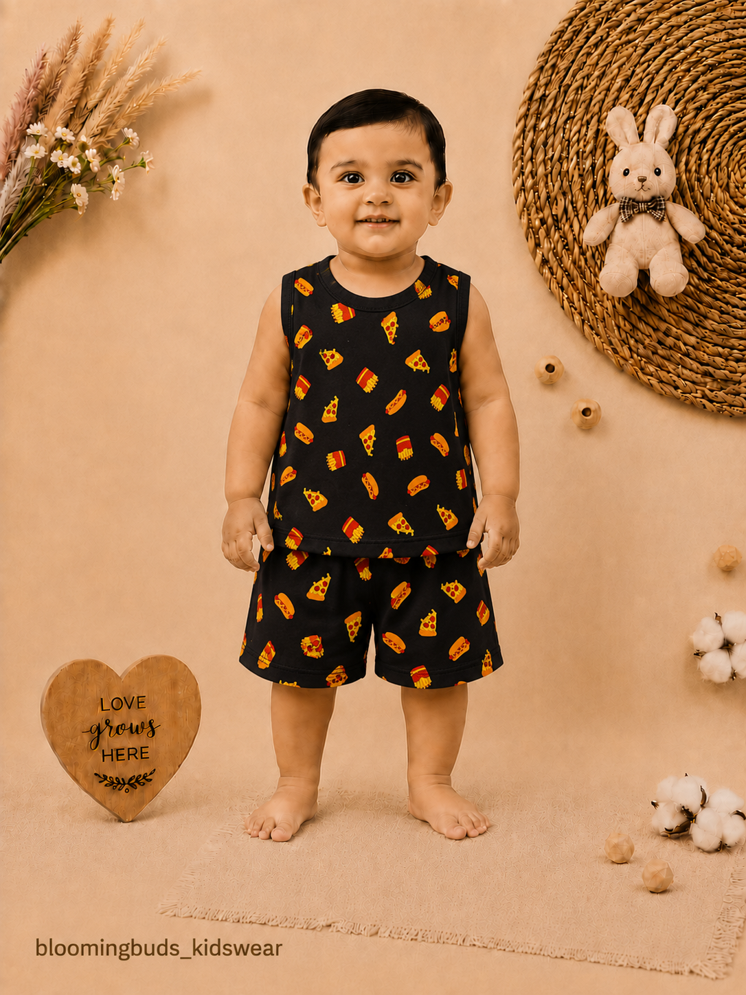Unisex Junk Food Print Sleeveless Shorts Set