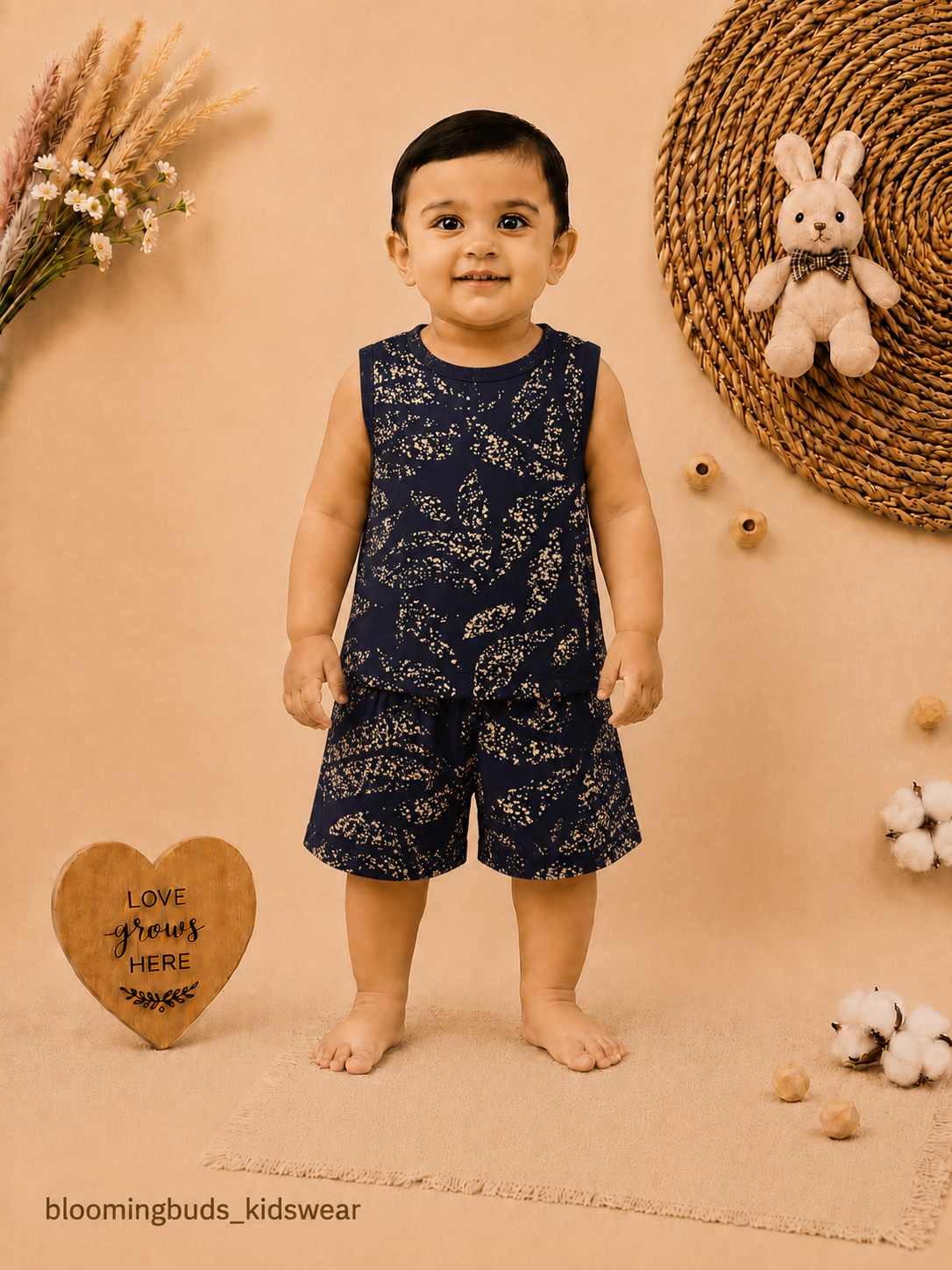 Unisex Leaf Print Sleeveless Shorts Set