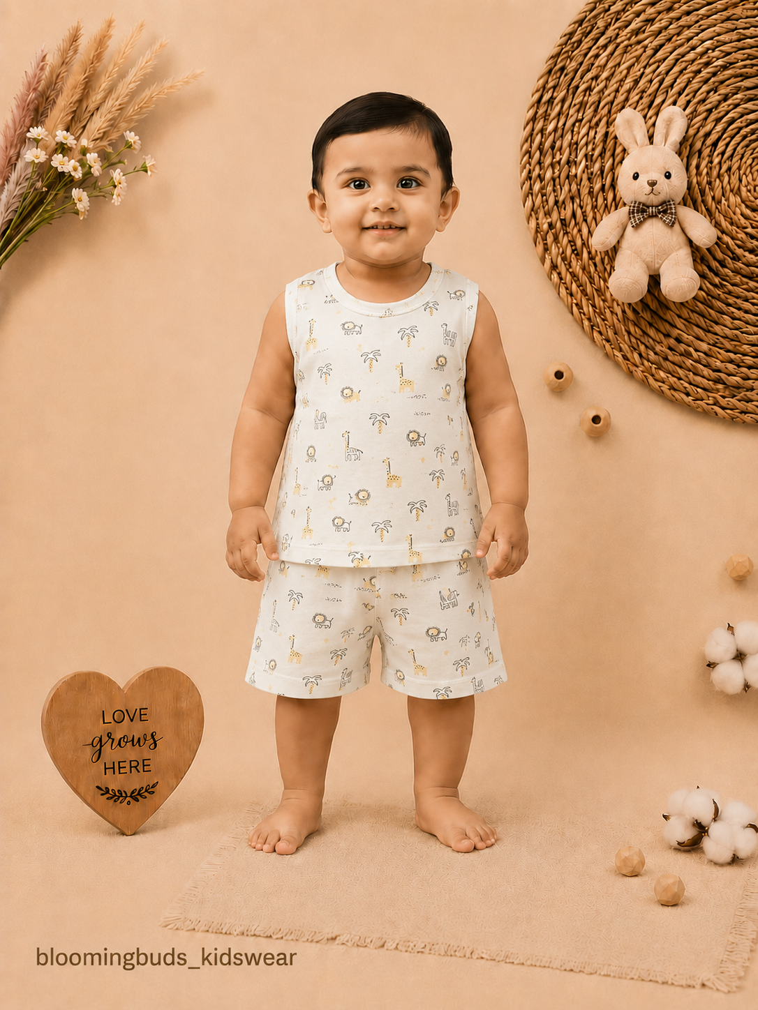 Unisex Safari Animals Print Sleeveless Shorts Set
