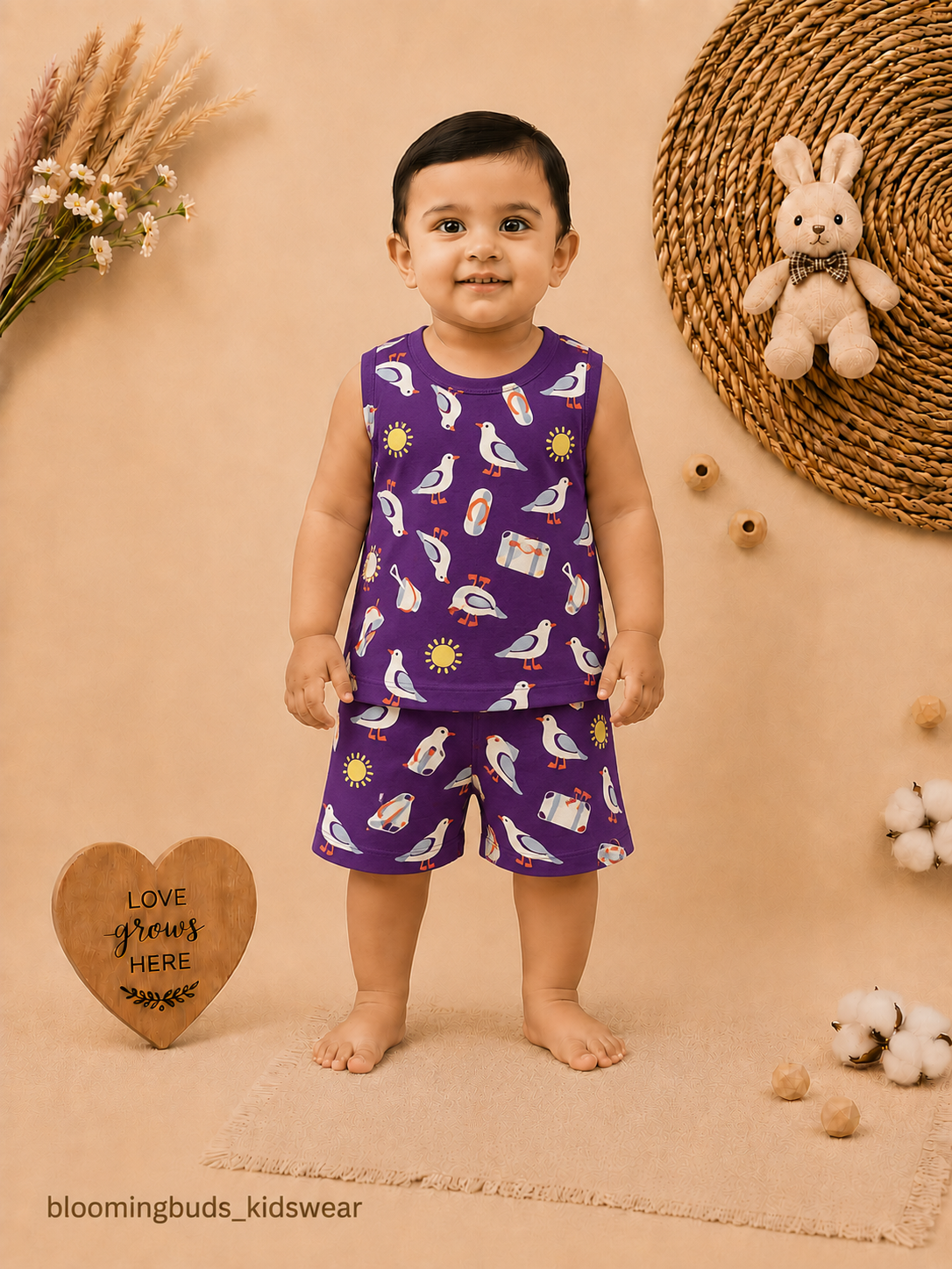 Unisex Seagull Beach Print Sleeveless Shorts Set
