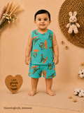 Unisex Surfing Dino Print Sleeveless Shorts Set