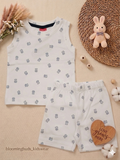 White Tiny Bear Print Unisex Sleeveless Co-ord Shorts Set